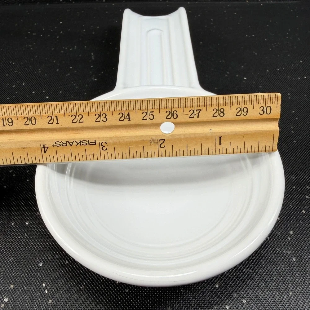 Palate & Plate White Ceramic Spoon Rest Ribbed Handle Stoneware 9x4 Oven Safe
